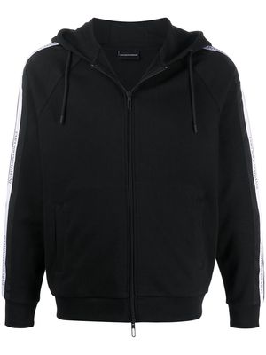 Emporio Armani zipped logo stripe hoodie - Black
