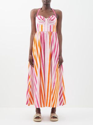Emporio Sirenuse - Johanna Striped Cotton-poplin Maxi Dress - Womens - Pink Stripe