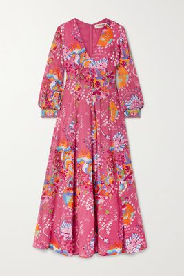 Emporio Sirenuse - Lena Pleated Printed Cotton-voile Maxi Dress - Pink
