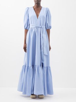 Emporio Sirenuse - Terenzia Cotton-poplin Maxi Dress - Womens - Light Blue