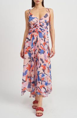 En Saison Arlie Abstract Print Midi Dress in Blush Blue Combo