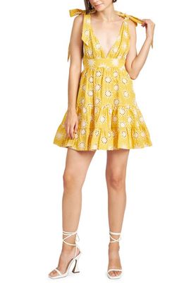 En Saison Brooke Embroidered Cotton Fit & Flare Minidress in Yellow