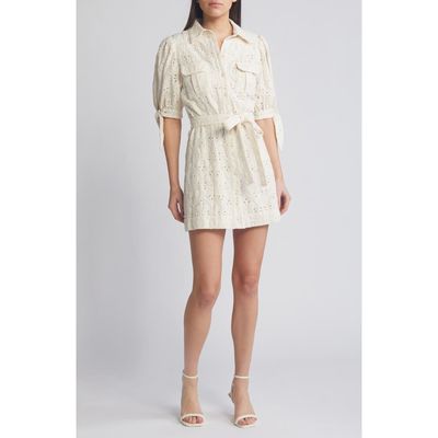 En Saison Cordelia Cotton Eyelet Short Sleeve Mini Shirtdress in Natural 