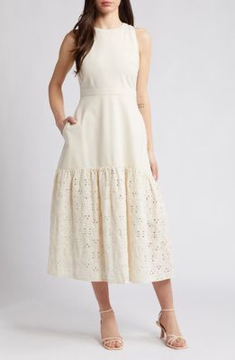 En Saison Cordelia Mixed Media Cotton & Linen Midi Dress in Natural