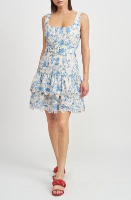 En Saison Davina Floral Eyelet Embroidered Scallop Hem Minidress in Blue 