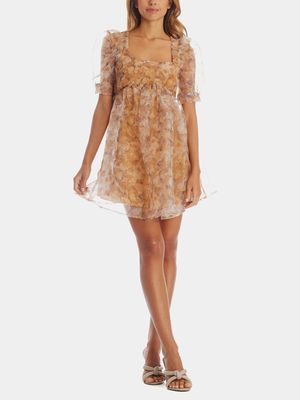 En Saison Women's La Raque Overlay Mini Dress in Marigold Multi
