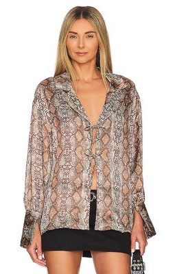 Ena Pelly Ashleigh Tie Front Shirt in Nuetral