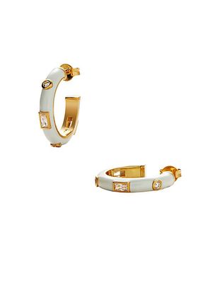 Enamel & Stone 18K Gold-Plate, Cubic Zirconia & Enamel Hoop Earrings