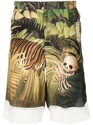 Endless Joy Forest graphic-print silk shorts - Green