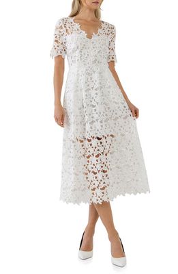 Endless Rose Allover Lace Midi Dress in White