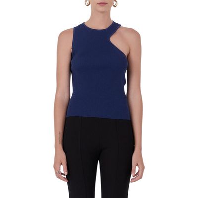 Endless Rose Asymmetric Cutout Rib Knit Tank Top in Navy