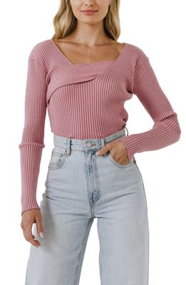 Endless Rose Asymmetric Neck Rib Sweater in Pink