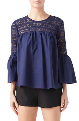 Endless Rose Bell Sleeve Lace Poplin Blouse in Navy 