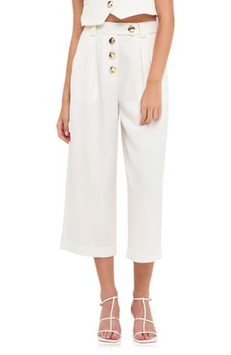 Endless Rose Button Detail Crop Trousers in White