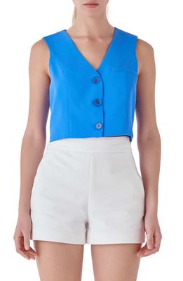 Endless Rose Button-Up Crop Vest in Ocean Blue