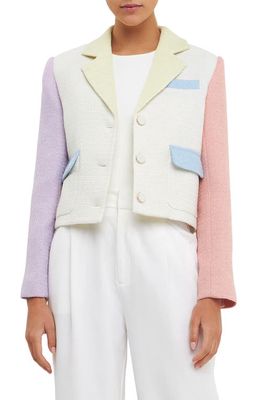 Endless Rose Colorblock Tweed Jacket in White Multi