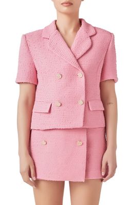Endless Rose Double Breasted Short Sleeve Tweed Blazer in Baby Pink