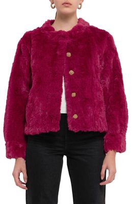 Endless Rose Faux Fur Crop Jacket in Berry