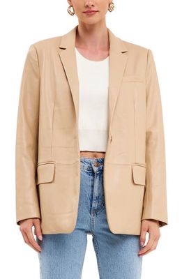 Endless Rose Faux Leather Blazer in Taupe