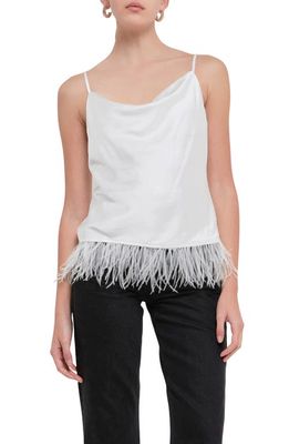 Endless Rose Feather Hem Satin Camisole in White