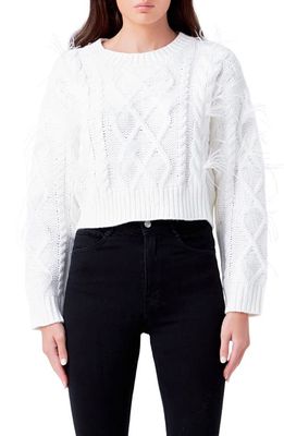 Endless Rose Feather Trim Crop Sweater in Cream