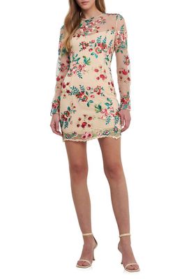 Endless Rose Floral Embroidered Long Sleeve Sheath Dress in Pink Multi