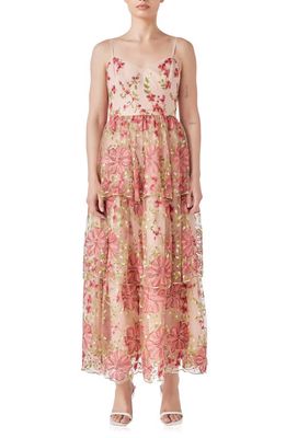 Endless Rose Floral Embroidered Tiered Maxi Dress in Pink