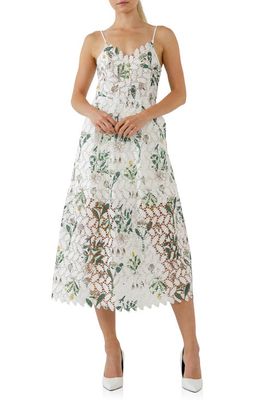 Endless Rose Floral Print Lace Midi Dress in White Multi
