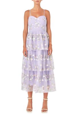 Endless Rose Floral Print Tiered Midi Dress in Lilac Multi