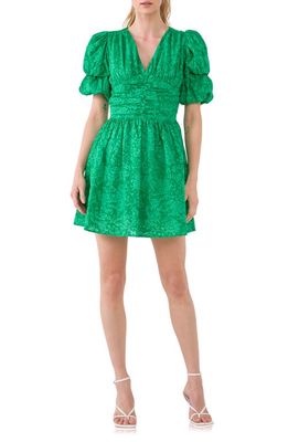 Endless Rose Floral Puff Sleeve Cotton Minidress in Green