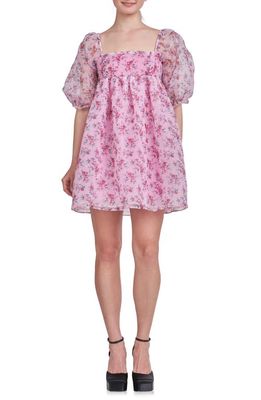 Endless Rose Floral Puff Sleeve Organza Babydoll Dress in Pink Multi
