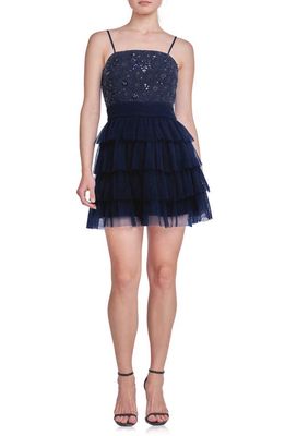 Endless Rose Floral Tiered Tulle Dress in Navy