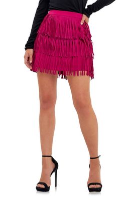 Endless Rose Fringe Faux Suede Miniskirt in Berry