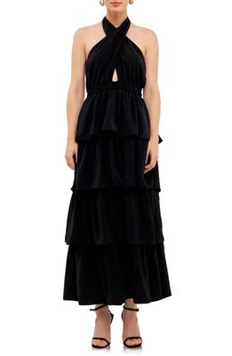 Endless Rose Halter Neck Tiered Maxi Dress in Black