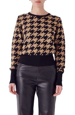 Endless Rose Houndstooth Sweater in Black/Camel