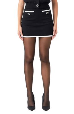 Endless Rose Jewel Button Accent Knit Miniskirt in Black/white