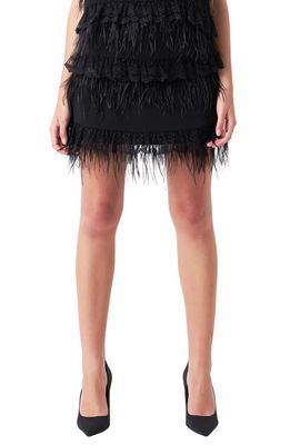 Endless Rose Lace & Feather Miniskirt in Black