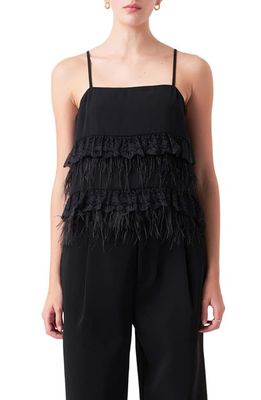 Endless Rose Lace Feather Trim Camisole in Black