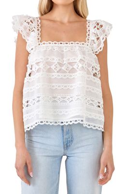 Endless Rose Lace Organza Flutter Sleeve Top in White