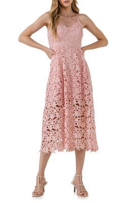 Endless Rose Lace Spaghetti Strap Midi Dress in Blush