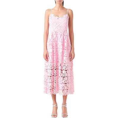 Endless Rose Lace Spaghetti Strap Midi Dress in Pink