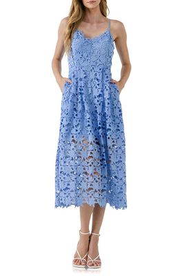 Endless Rose Lace Spaghetti Strap Midi Dress in Powder Blue