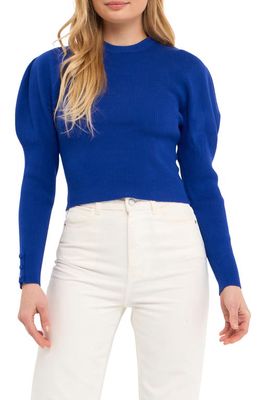 Endless Rose Leg of Mutton Sleeve Rib Sweater in Blue