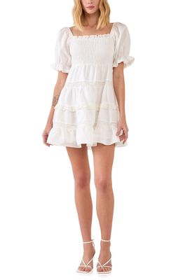 Endless Rose LINEN SMOCKED MINI DRESS WITH in White