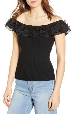 Endless Rose Off the Shoulder Ruffle Detail Sweater in Black