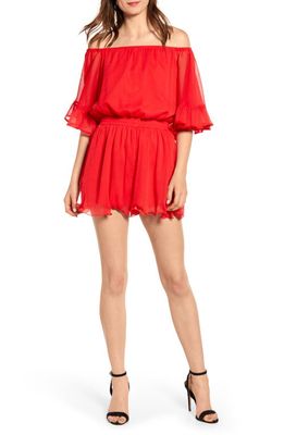 Endless Rose Off the Shoulder Ruffle Sleeve Romper in Red