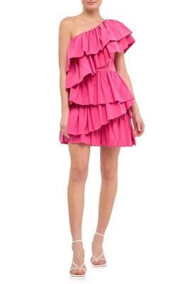 Endless Rose One-Shoulder Ruffle Minidress in Pink