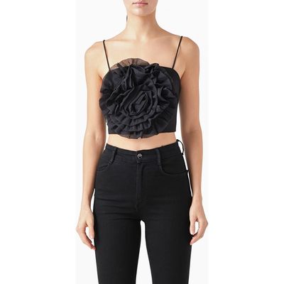 Endless Rose Organza Flower Crop Top in Black