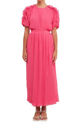 Endless Rose Plissé Ruffle Sleeve Cutout Maxi Dress in Pink