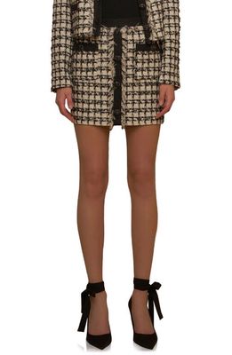 Endless Rose Premium Fringe Tweed Miniskirt in Beige/Black